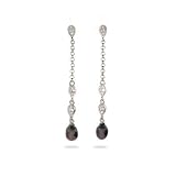 Eve's Addiction Long Peardrop CZ Black Freshwater Pearl Earrings
