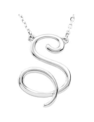 CleverEve Designer Series Silver Fashion Script Initial S Necklace .925 Sterling Silver S 16"