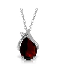 14K White Gold Teardrop Garnet Necklace with Diamond Accent