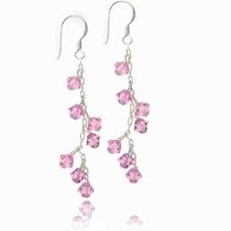 Celebrity Pink Genuine Swarovski Crystal Dangling Silver Earrings