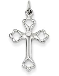 Sterling Silver Budded Cross with CZ Charm