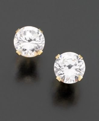 14k Gold Round Cut Cubic Zirconia Studs