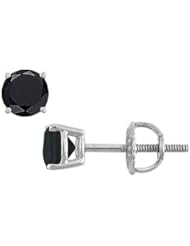 14K White Gold Round Black Onyx Stud Earrings 1.00 CT TGW.