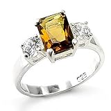Cubic Zirconia Rings - Sterling Silver 3 Stone Smoky CZ Ring