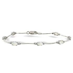 14K White Gold Genuine Oval Opal and Diamond Bracelet by Opal Bracelets