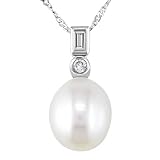 14K White Gold .065 ctw Diamond and Pearl Pendant