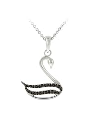 Sterling Silver Black-Diamond Swan Pendant Necklace