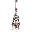 Antique Gold Pink Gem GLORIOUS CHANDELIER Dangle Belly Ring