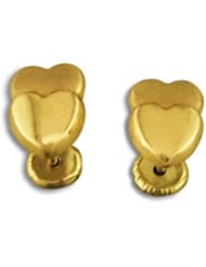 14K Yellow Gold Double Heart Screw-back Stud Earrings