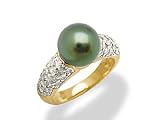 Tahitian Black Pearl Ring with Diamond in 14K Yellow Gold