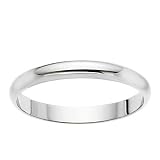 14k White Gold Half Round Men's Wedding Band, 3mm.