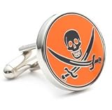 Orange Calico Jack Pirate Skull Cufflinks Cuff Links