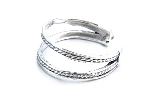 Sterling Silver Double Band Oxidized Toe Ring Adjustable Fit
