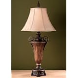 Murray Feiss One-Light Landmark Square Table Lamp, Aged Tortoise Shell/Palladio with Golden Shantung Shade # 8937ATS/PAL