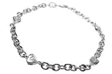 14K White Gold 7 Rollo Link Bracelet, Enhanced with Bezel Set Heart-Shaped Diamonds Stations.