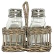 Hand Woven Grey Brown Willow Basket with Glass Salt and Pepper Shakers 5"H - Two Sets