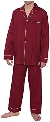 Ten West apparel mens cotton yarn dyed long sleeve long leg pajamas set in solid colors Burgundy-X-Large