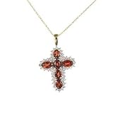 2.3cttw Genuine Red Garnet Cross with Diamond Accents and 10K Yellow Gold Pendant with Chain Necklace Gift Boxed