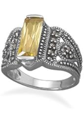 Yellow CZ Bar Marcasite Ring 12mm To 4mm Tapered Marcasite Ring a 14mm X 5mm Yellow Cz - Size 9