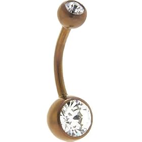 Grade 23 Titanium Bronze DOUBLE GEM Curved Belly Ring