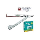 DOVO Silver Shavette Satin Finish Straight Razor with Red Holder and FREE 300 DERBY Professional Single Edge Razor Blades