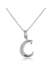 Diamond Initial C Charm Pendant in Sterling Silver on an 18in. Chain