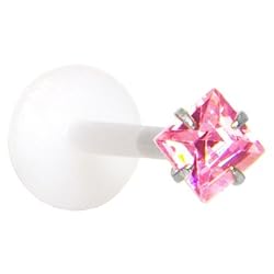 16 Gauge 3/8 Pink 3mm CZ Princess Labret Monroe