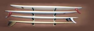 Surfdogz - 4 Surfboard, Steel Peg / Wood Base Wall Rack Set
