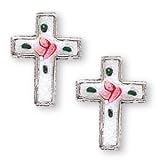 Sterling Silver Cloisonne Cross Pierced Earrings - Small