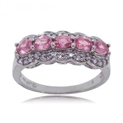 Pink Sapphire & Diamond Scallop Ring Crafted in 14K White Gold