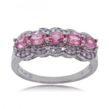 14KT White Gold Scallop Ring - Pink Sapphire Diamond