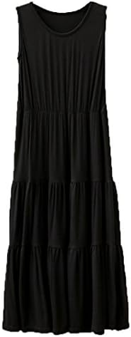 W&C Womens Modal Sleeveless Loose Multilayer Ruffles Dress (US 10-12, Black)