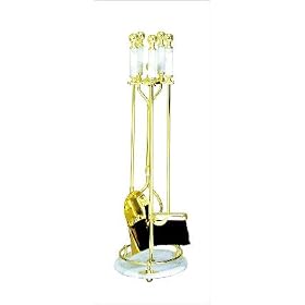 UniFlame 5 Piece Polished Brass And White Marble Fireset by Uniflame