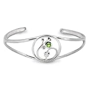 Peridot Flower Sterling Silver Cuff Bracelet