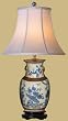27" Ming Blue & White Vase Oriental Style Fine Table Lamp w/ Fabric Shade