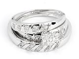 Men's Ladies 10K White Gold .08CT Princess Cut Diamond Wedding Engagement Bridal Trio Ring Set