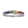 14K White Gold Multi-Color Sapphire and Diamond Bangle Bracelet