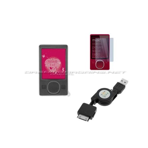 DreamBargains Premium Zune 80gb Soft Silicone Case - Clear + Retractable Rapid Sync and Charge USB 2.0 Data Cable - Black + Protective Screen Film