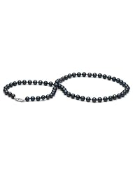 AA+ Quality, 18-inch, 6.0-6.5 mm, Black Akoya Pearl Necklace, 14k White Gold Clasp