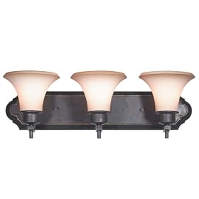 Kenroy Home 90463BRZ Natoma 3-Light Vanity with Vintage Scarvo Glass, Bronze