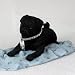 PUG Dog Black Lays on Blue Blanket FIGURINE Resin DFL18B