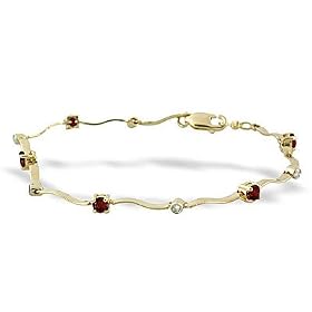 14K Yellow Gold Genuine Round Garnet and Diamond Bracelet by Jewels For Me