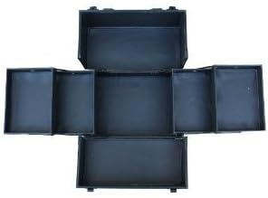 Makeup Case, Cosmetic Case. Professional Makeup Train Case in Diamond Black. Aluminum Utility Case with Extendable Trays to Organize & Transport Make-Up Brushes, Tools & Accessories. (4 Inner Trays Dimension: 7.75" X 5.5" X 1.75". Center Compartment Dimension: 12.25" X 8.5" X 3". Case Dimension: 12.5" X 8.6" X 8.6")