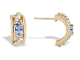 14K Yellow Gold Genuine Oval Tanzanite and Diamond Hoop Earrings
