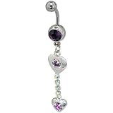 Purple Crystal Two Hearts Dangle Belly Ring