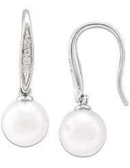 South Sea White Pearl Earrings with Diamonds in 14K White Gold (10-11mm)