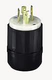 Leviton 2421 20 Amp, 250 Volt 3-phase, NEMA L15-20P, 3P, 4W, Locking Plug, Industrial Grade, Grounding - Black-White