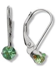 August 10 Karat White Gold Genuine 0.56tcw. 4mm Peridot Leverback Earrings for Girls