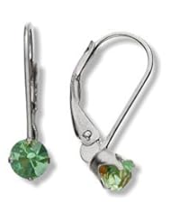 August 10 Karat White Gold Genuine 0.56tcw. 4mm Peridot Leverback Earrings for Girls