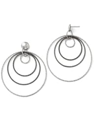 Sterling Silver Ruthenium Plated Diamond-cut Post Hoop Earrings